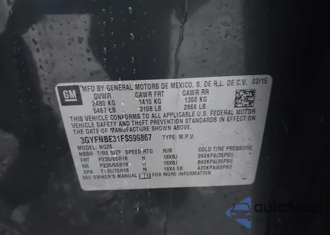 2015 Cadillac Srx Luxury Collection из США, поврежденный, VIN 3GYFNBE31FS599867